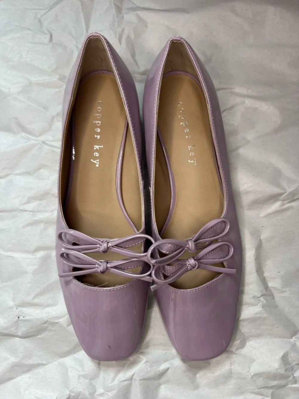 Copper Key Frolic Patent Double Bow Marry Jane Lavender Flats in Size 6.5M